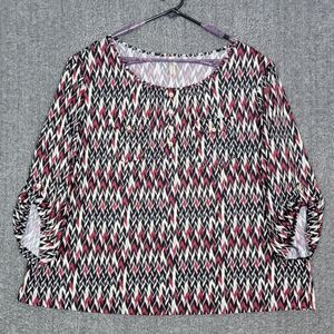 Per Seption Concept Tunic Top Women 3X Black White Red Chevron 3/4 Sleeve Blouse